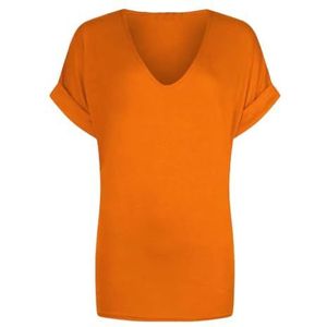 FAIRY TRENDZ LTD Dames oversized fit V-hals top dames baggy grote maat vleermuis opklapbare mouw casual T-shirt maten 8-26, Oranje, 46-48