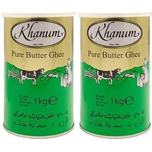 Khanum - Pure Butter Ghee - beste botervet voor braden en koken in set van 2 à 1 kg blik