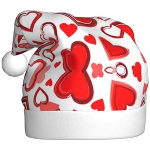 SSIMOO Romantische rode hart pluche kerstmuts voor volwassenen, feestelijke feesthoed, ideaal feestaccessoire voor bijeenkomsten