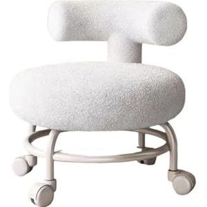 FXLUHAY Pedicure stoel rolkruk met rugleuning opstapkruk draaibare beweegbare stoel lage kruk met wielen voor stevige deuropening thuis slaapkamer woonkamer (wit)