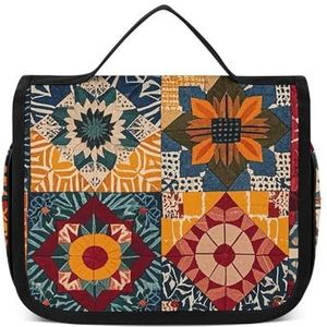 NTVOWPZO Toilettas voor vrouwen reizen toilettas Afrikaans textiel patchwork cosmetische organizer tas opknoping make-up tas, stijl, 22,5 x 18,5 cm, stijl, 22,5 x 18,5 cm, Stijl, 22.5x18.5cm