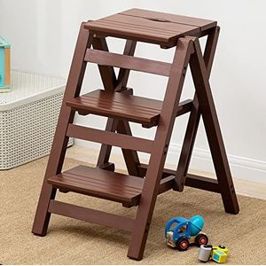 Opstapje, Opstapkruk for volwassenen/trapladder/tegenstoel, 2/3/4 stap multifunctionele opvouwbare massief houten ladder Stoo(Brown,3 step)