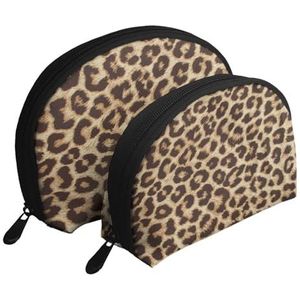 Make-uptas, cosmetische reistas, 2 stuks, draagbare clutch pouch-set, etui, organizer, leuke luipaardprint, zoals afgebeeld, Eén maat