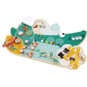 Janod Busy Board Croco-Panel, thema jungledieren, 14 activiteiten voor kinderen, voor jongens en meisjes, ontwikkelt de fijne motoriek, speelgoed van hout, FSCTM-vanaf 18 maanden, J08280, J08280,