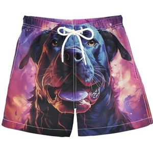 KAAVIYO Fantastische Aquarel Kunstwerken met Paarse Hond Strand Shorts voor Jongens Zwempakken voor Jongens, Patroon., XL