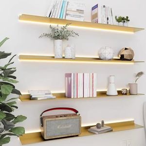 Floating Wall Shelves, Wall-mounted Lighting Fixtures Black Rectangular Indoor Display Shelf Wall Lamps Can Light Up Your Room Very Convenient And Beautiful (Color : Gold, Size : 80x20x6cm)