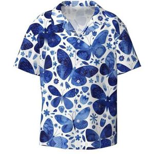OdDdot Blauw Vlinders Print Heren Button Down Shirt Korte Mouw Casual Shirt Voor Mannen Zomer Business Casual Jurk Shirt, Zwart, XXL