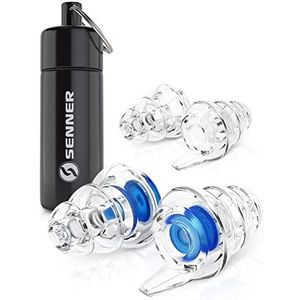 Senner ® MusicPro | Gehoorbescherming oordopjes voor concert, festival, muziek en disco, met aluminium houder (hoge zwarte doos blauwe filter)