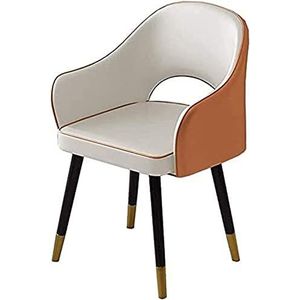 GEIRONV 1 stuks moderne keukenstoel, metalen poten woonkamerstoelen PU-leer hoge rugleuning gewatteerde zachte zitting eetkamerstoelen Eetstoelen (Color : White orange, Size : 48x42x81cm)