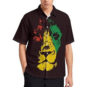 Rasta Lion Head Hawaiiaans shirt voor heren, zomer, strand, casual, korte mouwen, button-down shirts met zak
