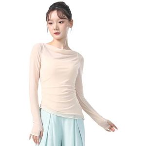 Angcoco Vrouwen elegante dubbellaags mesh blouse met duimgat