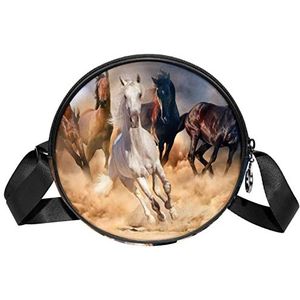 Messenger Bag Running Paarden Crossbody Tas voor Vrouwen Rond, Meerkleurig, 6.7x6.7x2.3 in, Sling Rugzakken