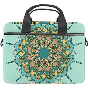 Hippopotamus Laptop Schouder Messenger Bag Crossbody Aktetas Messenger Sleeve voor 13 13.3 14.5 Inch Laptop Tablet Beschermen Tote Tas Case, Mandala Boho Groene Bloemen, 11x14.5x1.2in /28x36.8x3 cm