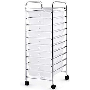 COSTWAY Rolwagen met schuifladen, rolcontainer, badkamertrolley, badkamerrek, bijzetwagen met 10 stapelbare laden, metalen frame, transparant
