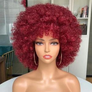 Korte synthetische afro-pruiken voor zwarte vrouwen Afrikaans zwart roze pluizig zacht cosplay natuurlijk haar afro krullende pruik met pony-BUG-10 inch