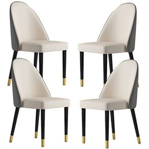 BAKULI Keuken Eetkamerstoelen Set Van 4 Tech Lederen Huwelijk Kamer Balkon Sofa Stoel Houten Benen Kaptafel Make-up Stoel (Beige+Cement Grijs)