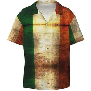OdDdot Ierse vlag print heren overhemden atletisch slim fit korte mouw casual zakelijke button down shirt, Zwart, XL