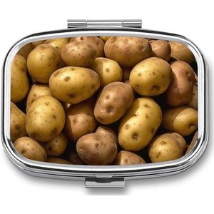 Tuin Aardappelen Gedrukt Draagbare Pillencontainer Reizen Pillen Gevallen met Spiegel 2 Compartiment Geneeskunde Doos Decoratieve Metalen Geneeskunde voor Pocket Purse Reizen Dagelijks