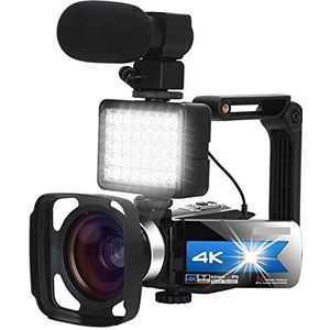 Videocamera, 4K videocamera Digitale camcorder Night Vision 5 6mp WIFI ingebouwde vullamp professionele camcorder digitale Vlog camera camcorder met microfoon for live streaming(16GB SD Card,K1 Blue C