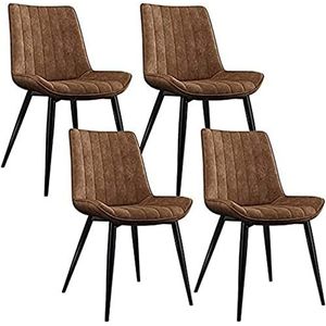 GEIRONV moderne keukenstoelen set van 4, for terras thuis woonkamer koffiestoel mat leer zwart metaal antislip voeten stoelen Eetstoelen (Color : Orange, Size : 45x43x84cm)