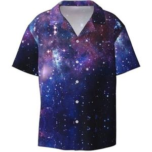 TyEdee Blauw & Paars Galaxy Print Heren Korte Mouw Overhemden met Zak Casual Button Down Shirts Business Shirt, Zwart, M