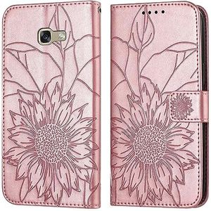 Beschermingskoffer Slim Case Compatibel met Samsung Galaxy A5 2017/A520 Portemonnee Hoesje met Kaarthouder, Reliëf Bloemen Cover Lederen Folio Flip Case Schokbestendige Beschermhoes Compatible with Vr