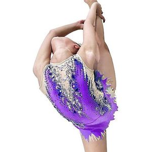 Ritmische Gymnastiek Turnpakjes, Dames Meisje Sneldrogend Ademend Mouwloos Schaatskleding Hoge Elasticiteit Professionele Competitie Kunstschaatsjurk (Kleur : Paars, Maat : 10 JAAR)