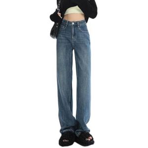 HHuiXinXue Dames hoge taille jeans licht draperen wijde pijpen denim broek rechte pijp casual broek, Blauw, XXL