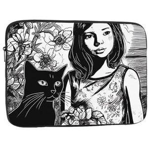 Meisje en een kat laptop sleeve tas voor vrouwen, schokbestendige beschermende laptop case 10-17 inch, lichtgewicht computer cover tas, ipad case