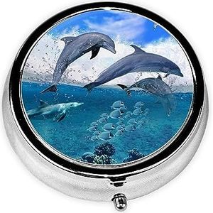 Pillendoos - Ronde Pil Case - Dolfijn - 3 Compartimenten - Draagbare Reizen