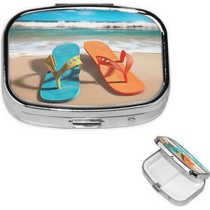 Vierkante pillenhoes voor portemonnee of zak 2 compartimenten geneeskunde pillendoos draagbare kleine pillenorganisator strand slippers pillendoos reizen medicijnen vitamine kabeljauw leverolie