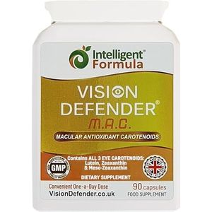 Vision Defender MAC Oogvitaminen Supplement: Luteïne 10mg, Zeaxanthine 2mg & Meso-Zeaxanthine 10mg. Drievoudige Carotenoïden voor Zicht & Ooggezondheid. 90 Capsules. Gemaakt in het Verenigd Koninkrijk