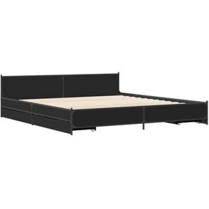 vidaXL Bedframe met lades bewerkt hout zwart 200x200 cm, bed, bed ombouw, twijfelaar bed, bedbodem, slaapkamermeubel, 2 persoonsbed, tweepersoonsbed