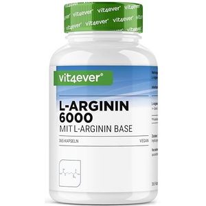 L-Arginine - 365 capsules - 6000 mg pure L-Arginine per dagdosering - Geproduceerd door plantaardige fermentatie - Hoog gedoseerd - Zonder toevoegingen - Veganistisch