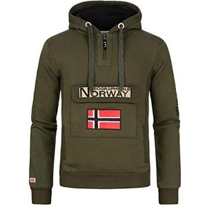 Geographical Norway Gymclass Heren - Hoodie voor Mannen Kangaroo Pocket Zip UK - Sweatshirt Logo Pullover Hoody Warm Lange Mouw - Truien Heren Lente Zomer Herfst Winter, Kaki, XL