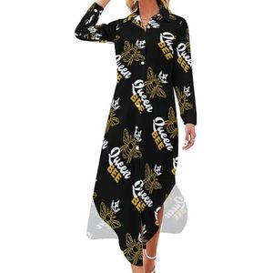 Queen Bee Maxi-jurk voor dames, lange mouwen, knoopsluiting, casual party, lange jurk, 5XL