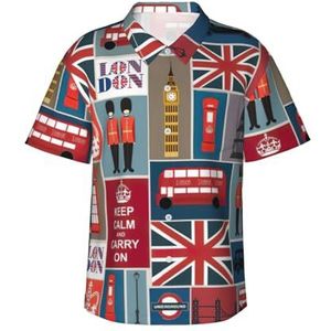ERSDWRE Engeland Symbolen Print Heren Korte Mouw Button-Down Shirts Casual Zomer Strand Shirts Hawaii Shirt voor Mannen, Zwart, M