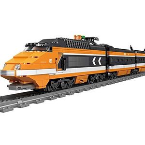 Bybo Techniek bouwstenen trein met railset, 1287 klembouwstenen City snelheidstraps met motor, licht en muziek, compatibel met Lego