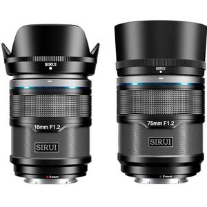 SIRUI Sniper 16 mm, 75 mm Autofocus Lens Set, F1.2 Groothoek APS-C Cameralens voor A5 A6 A7 FX A9 ZV-E Serie (E-mount, zwart)