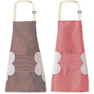 Keukenschorten voor dames en heren, verstelbaar, waterdicht, oliebestendig, voor volwassenen, met grote zakken en uitwisbare handen, schorten, 2 stuks, Rood + Bruin, 72CMX70CM