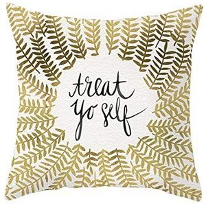 Ethereval Linnen lente outdoor kussenslopen kussen voor terrasmeubilair bladeren Engels bed standaard maat decoratieve rits grijs goud - 40 x 40 cm