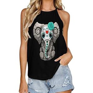 Mooie kalf olifant prinses dames tank top zomer mouwloze T-shirts halter casual vest blouse print t-shirt 5XL
