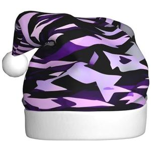 SSIMOO Amerikaanse camouflage paarse pluche kerstmuts voor volwassenen, feestelijke feesthoed, ideaal feestaccessoire voor bijeenkomsten