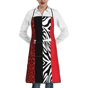 ZhaoYuGoods Tropische bloemenschorten met zakken voor vrouwen, stijlvolle kookschorten voor keuken, tuinieren, salon, ideale print schort, Rode luipaard en Zebra dier, Eén maat