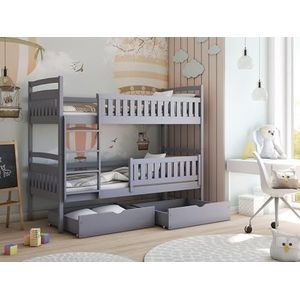 thematys® Stapelbed stapelbed hoogslaper wit 90x200 cm met 2 laden met valbescherming en lattenbodem, kinderbed van massief grenenhout, ombouwbaar tot twee eenpersoonsbedden 200x90 (90x200 cm grafiet)