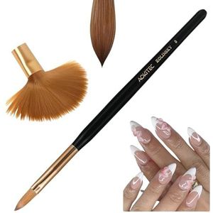Aokitec 100% Kolinsky Sable Acryl Nail Brush voor Acryl Poeder, Nail Art Pennen, Ovaal Geplooide Hout Nagelborstel,Polygel Borstel Manicure Pedicure Tools (8#)
