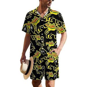 Rasta Fari Lion Hawaïaans pak voor heren, set van 2 stuks, strandoutfit, shirt en korte broek, bijpassende set