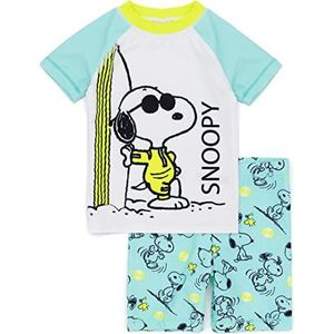 Snoopy Badpak Voor Jongens | Kinderen 2-delige T-Shirt Shorts Animated Beagle Woodstock Dog Blue All In One Zwemkleding | Peanuts Merchandise