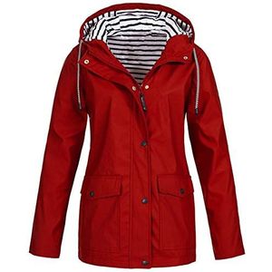 Kanpola Overgangsjas voor dames, outdoor, waterdicht, winddicht, regenjas, capuchonjas, jas met capuchon, rood, 36