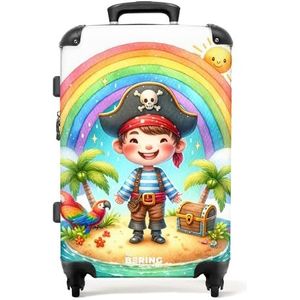 NoBoringSuitcases.com © Reiskoffer Harde koffer Trolley Kinderkoffer Grote koffer Reiskoffer met 4 wielen, TSA-slot (Tekening van een vrolijke piraat voor regenboog), (Middelgroot 67x43x25 cm)